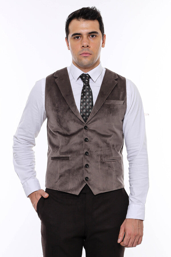 WSS Plain Collared Brown Men Vest  - Greece