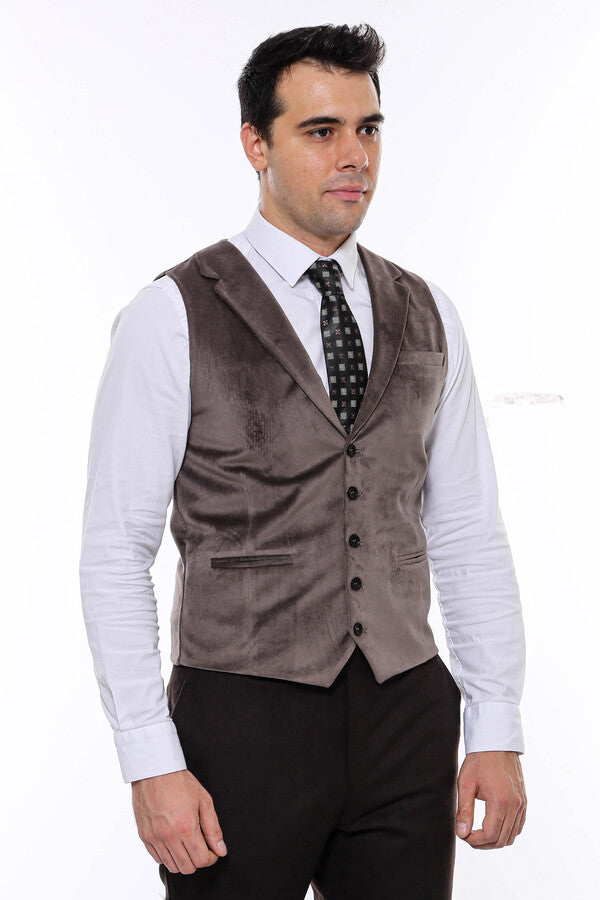 WSS Plain Collared Brown Men Vest  - Greece