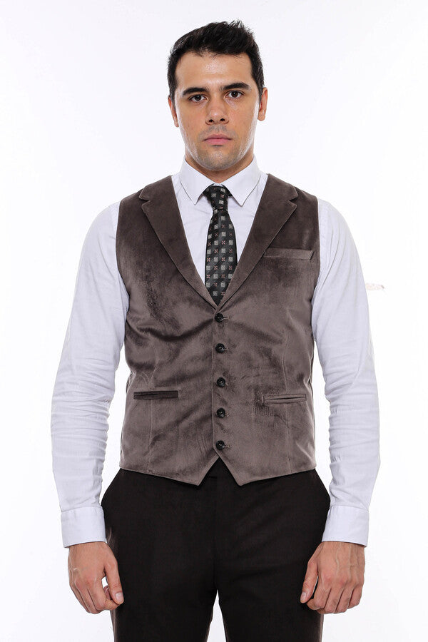 WSS Plain Collared Brown Men Vest  - Greece
