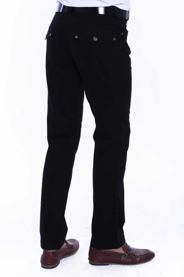 WSS Plain Covered Pocket Suede Black Men Pants  - Burlington