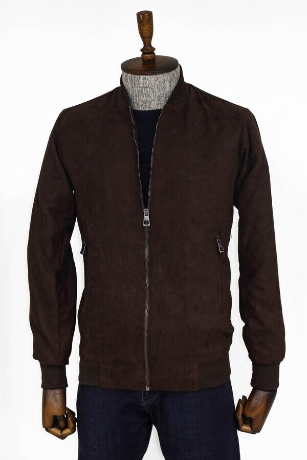 WSS Plain Zippered Pockets Brown Men Bomber Coat  - Windsor