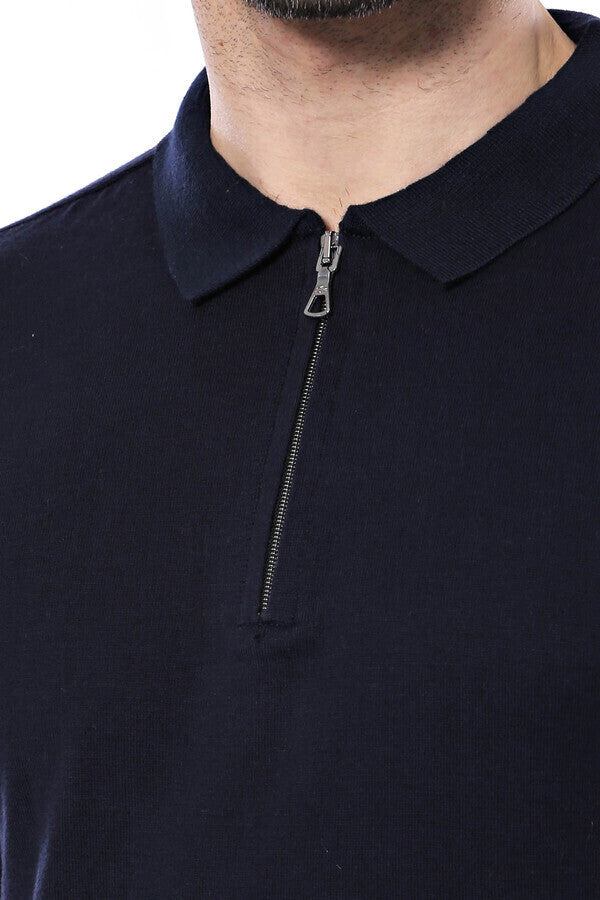 WSS Polo Neck Plain Navy Knitted Blue Men T-Shirt  - Accrington