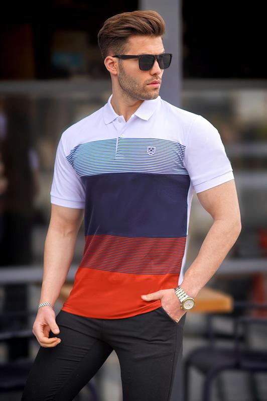 MDX Madmext Color Block White Polo Neck Men's T-Shirt 9280 - Trieste