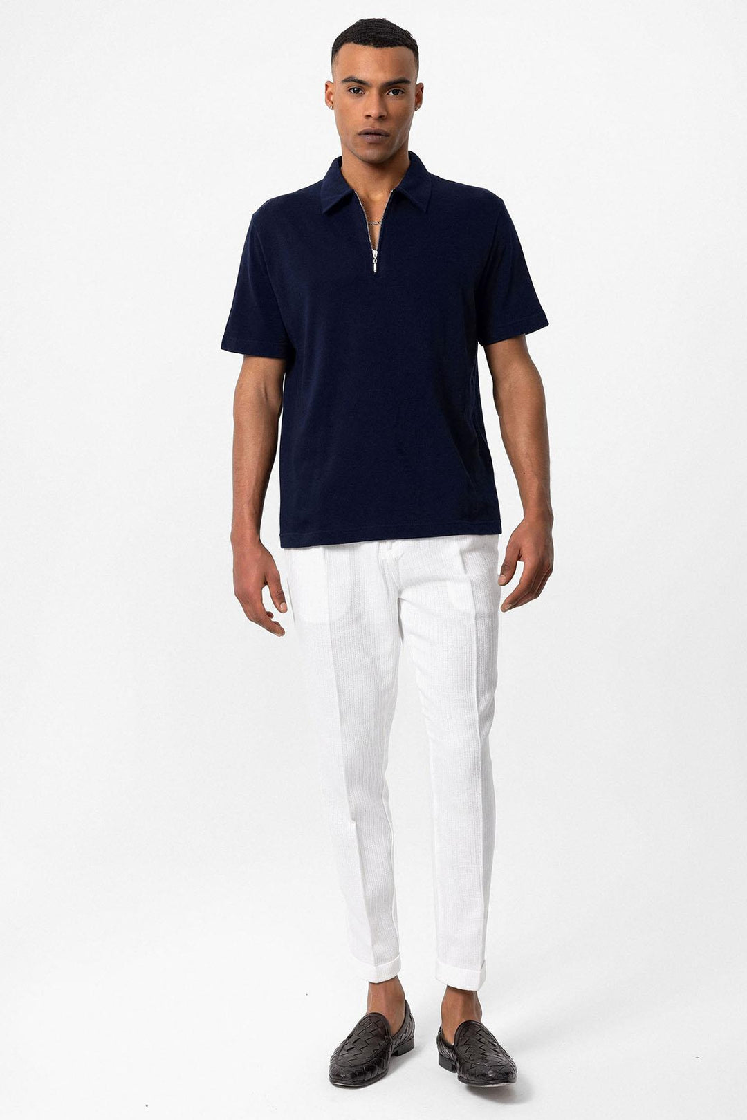 ANT Polo Neck Zippered Men's T-Shirt - Silver Spring