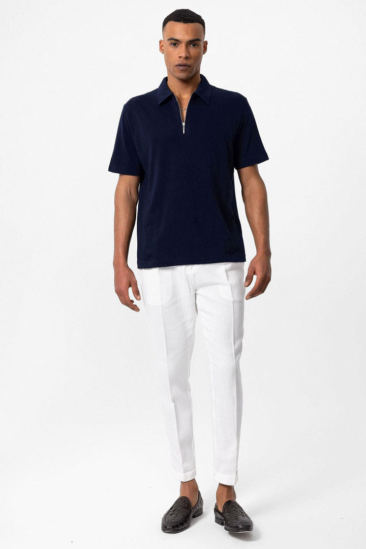 ANT Polo Neck Zippered Men's T-Shirt - Silver Spring
