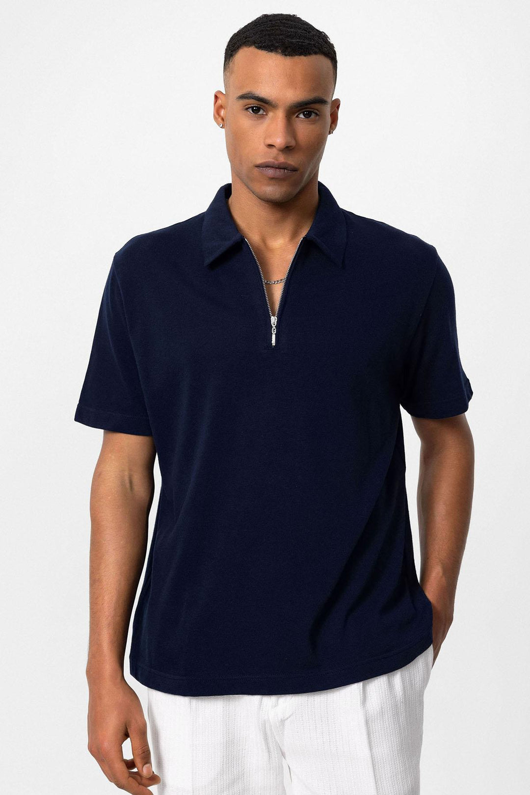 ANT Polo Neck Zippered Men's T-Shirt - Silver Spring