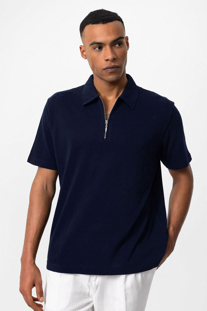 ANT Polo Neck Zippered Men's T-Shirt - Silver Spring
