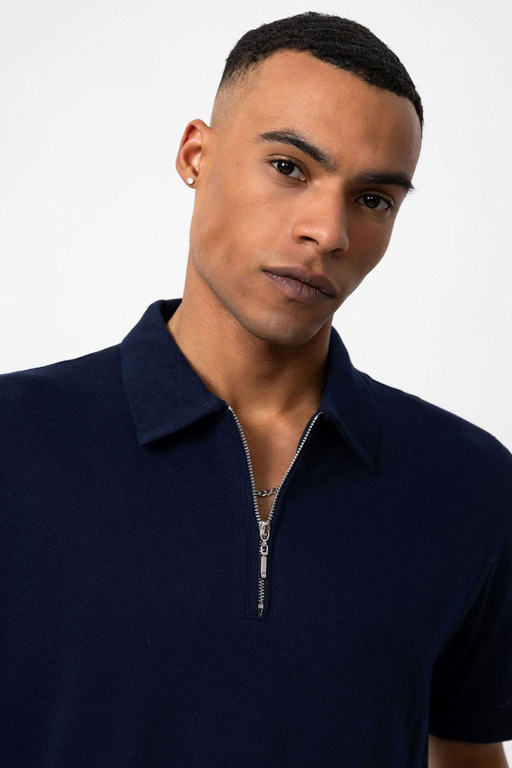 ANT Polo Neck Zippered Men's T-Shirt - Silver Spring