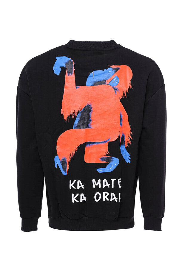 WSS Printed Black Circle Neck Men's Sweatshirt - Davis