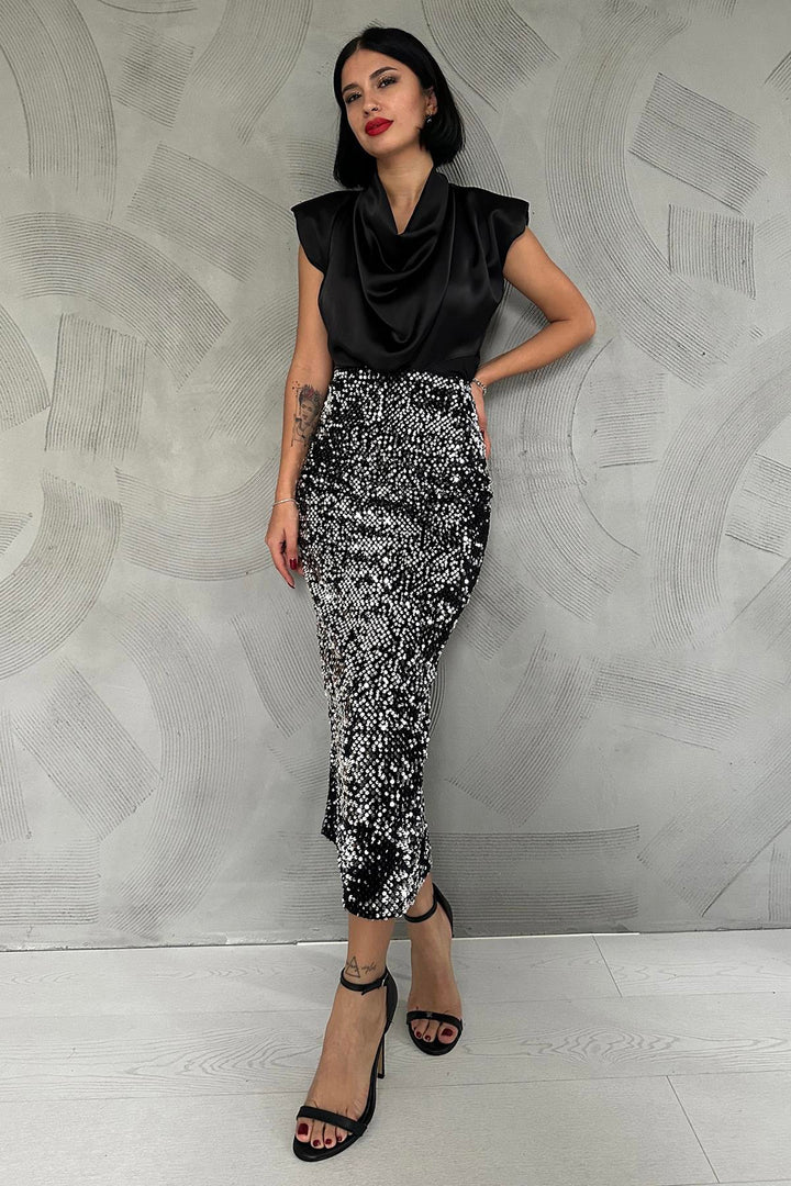 ELS Shiny Skirt with Sequins - Silver - Mountain View