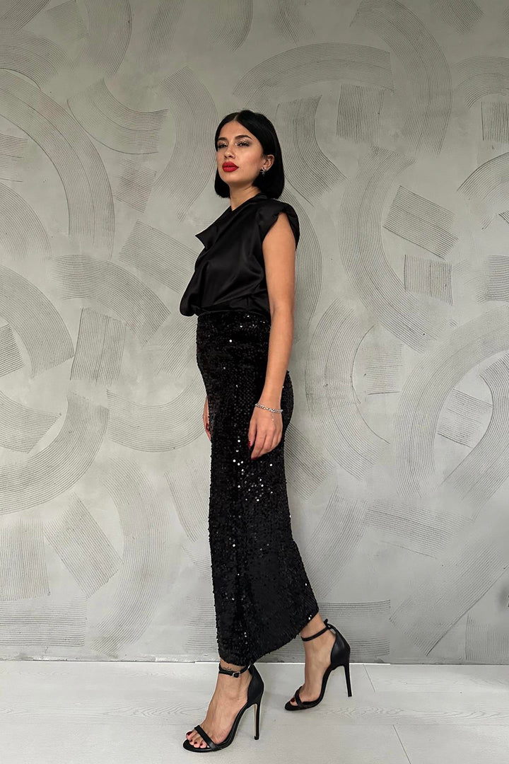 ELS Shiny Skirt with Sequins - Black - Granollers