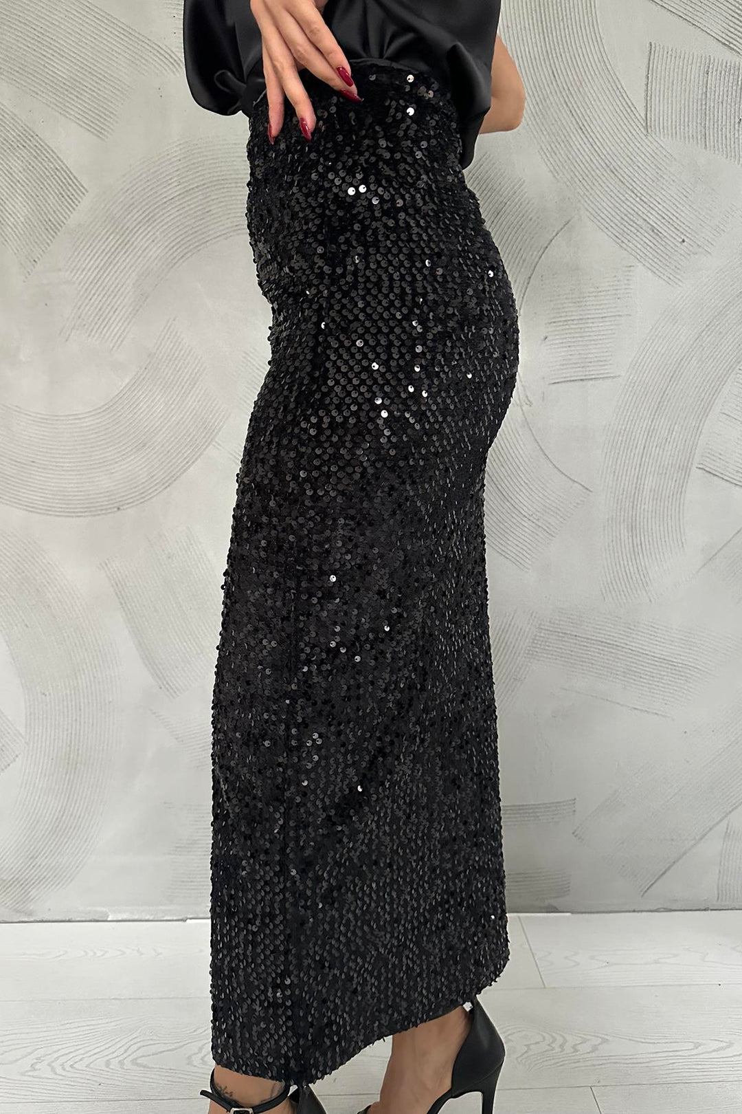 ELS Shiny Skirt with Sequins - Black - Granollers