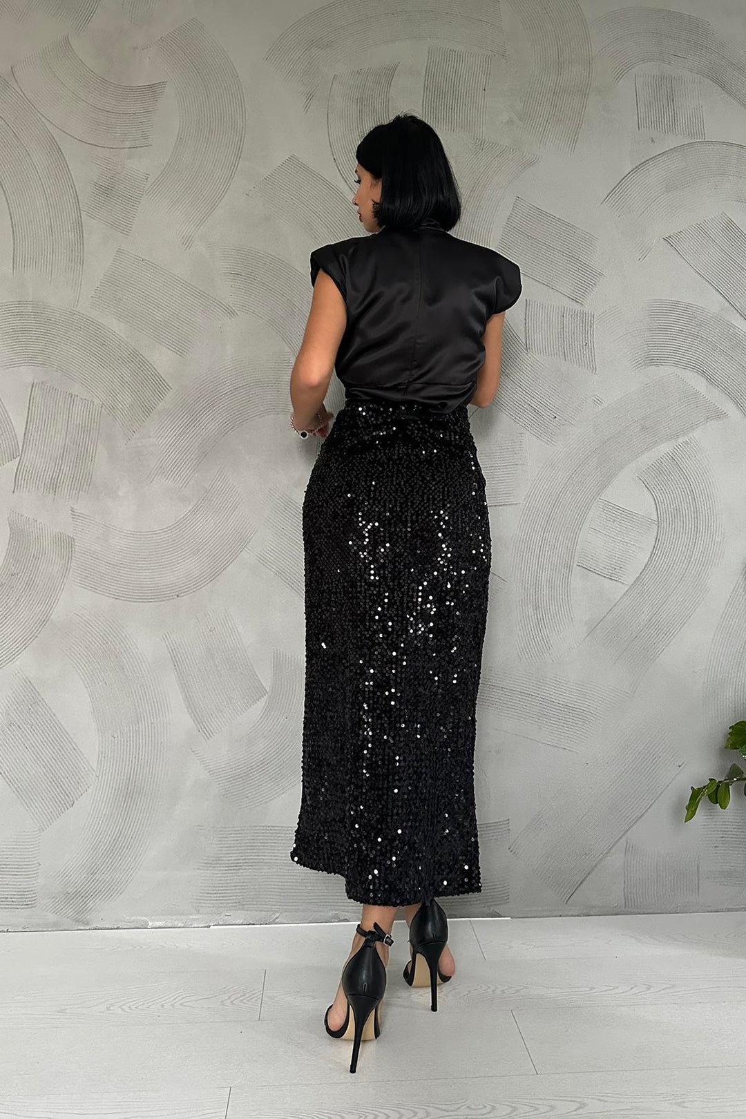 ELS Shiny Skirt with Sequins - Black - Granollers