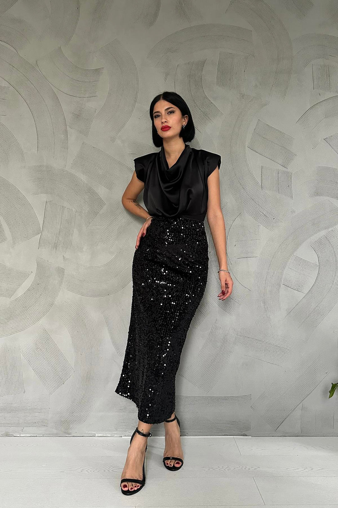 ELS Shiny Skirt with Sequins - Black - Granollers