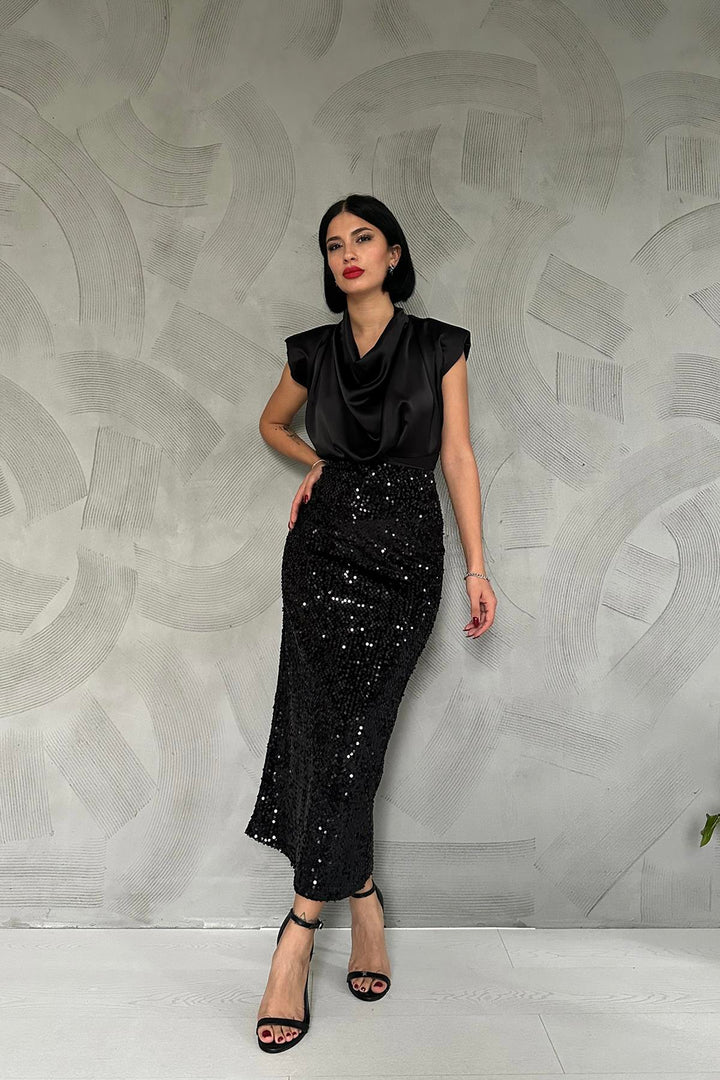 ELS Shiny Skirt with Sequins - Black - Granollers