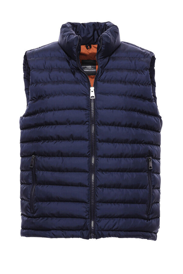 WSS Quilted Zippered Navy Blue Men Down Vest  - Alsdorf