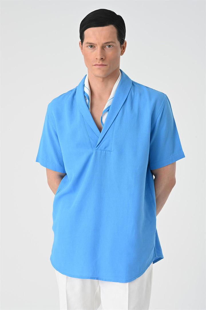ANT Relax Fit Shawl Collar Short Sleeve Men's Shirt - Decatur