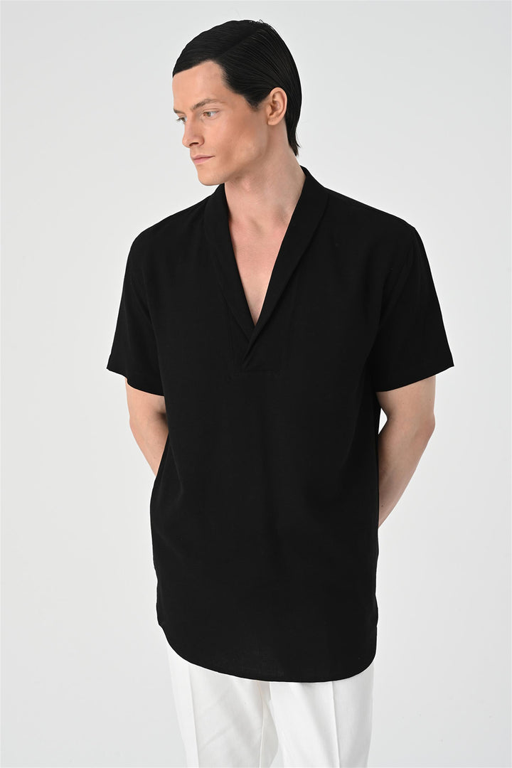 ANT Relax Fit Shawl Collar Short Sleeve Men's Shirt - Hoogeveen