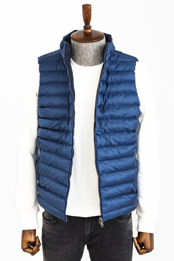 WSS Reversible Quilted Standing Collar Blue Men Down Vest  - Royal Leamington Spa