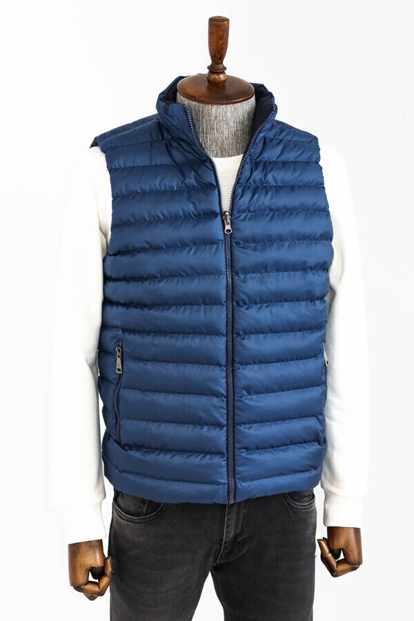 WSS Reversible Quilted Standing Collar Blue Men Down Vest  - Royal Leamington Spa