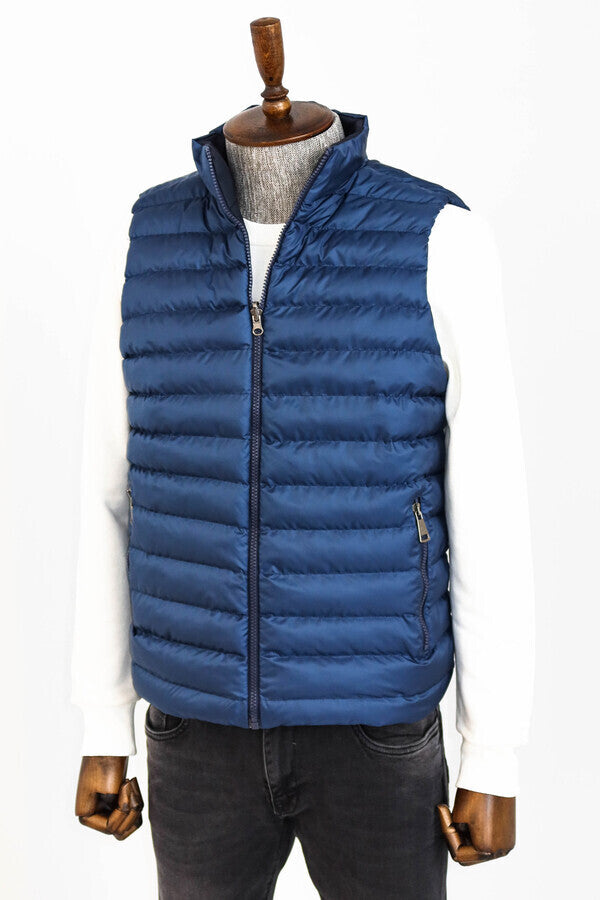 WSS Reversible Quilted Standing Collar Blue Men Down Vest  - Royal Leamington Spa