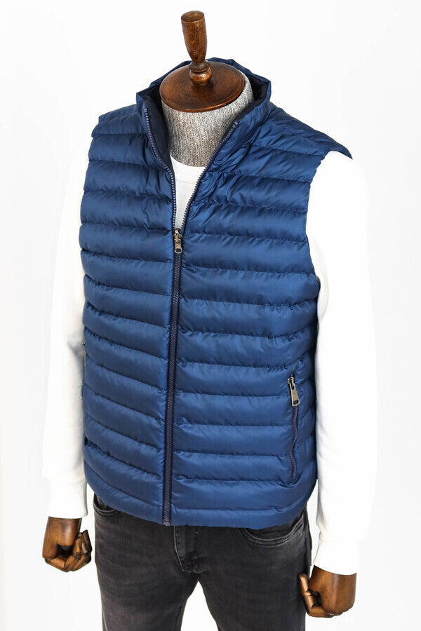 WSS Reversible Quilted Standing Collar Blue Men Down Vest  - Royal Leamington Spa