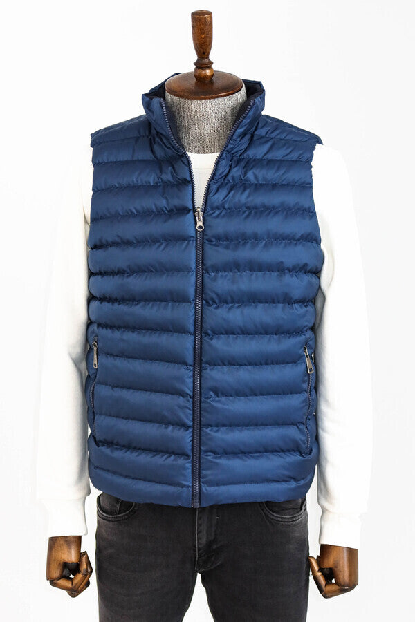 WSS Reversible Quilted Standing Collar Blue Men Down Vest  - Royal Leamington Spa