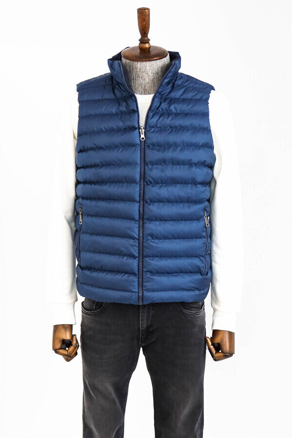 WSS Reversible Quilted Standing Collar Blue Men Down Vest  - Royal Leamington Spa