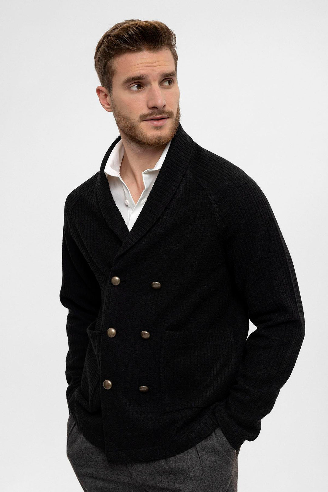 ANT Shawl Collar Double Breasted Closure Men's Cardigan - Ciudad Melchor Múzquiz