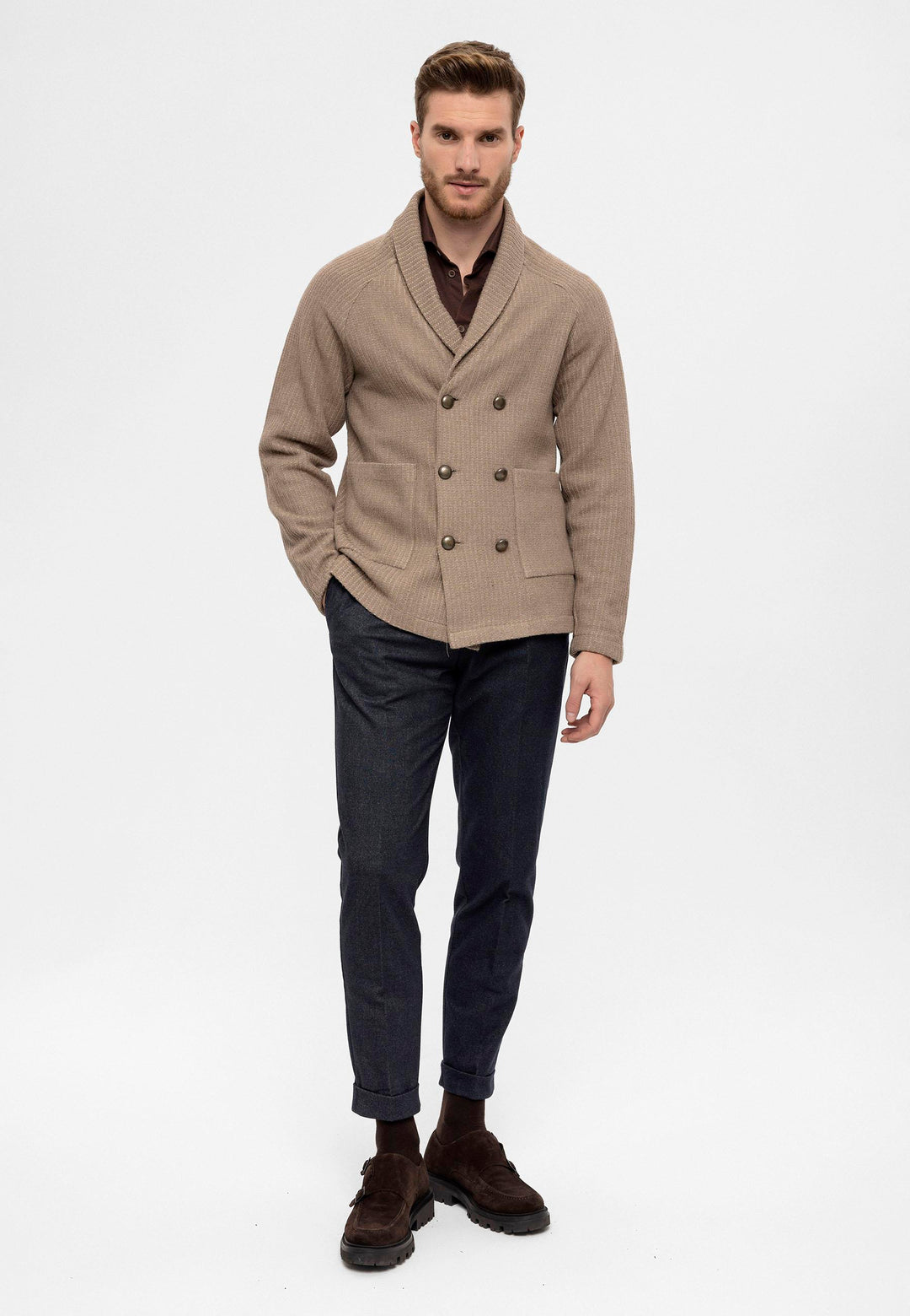 ANT Shawl Collar Double Breasted Closure Men's Cardigan - Alcobaça