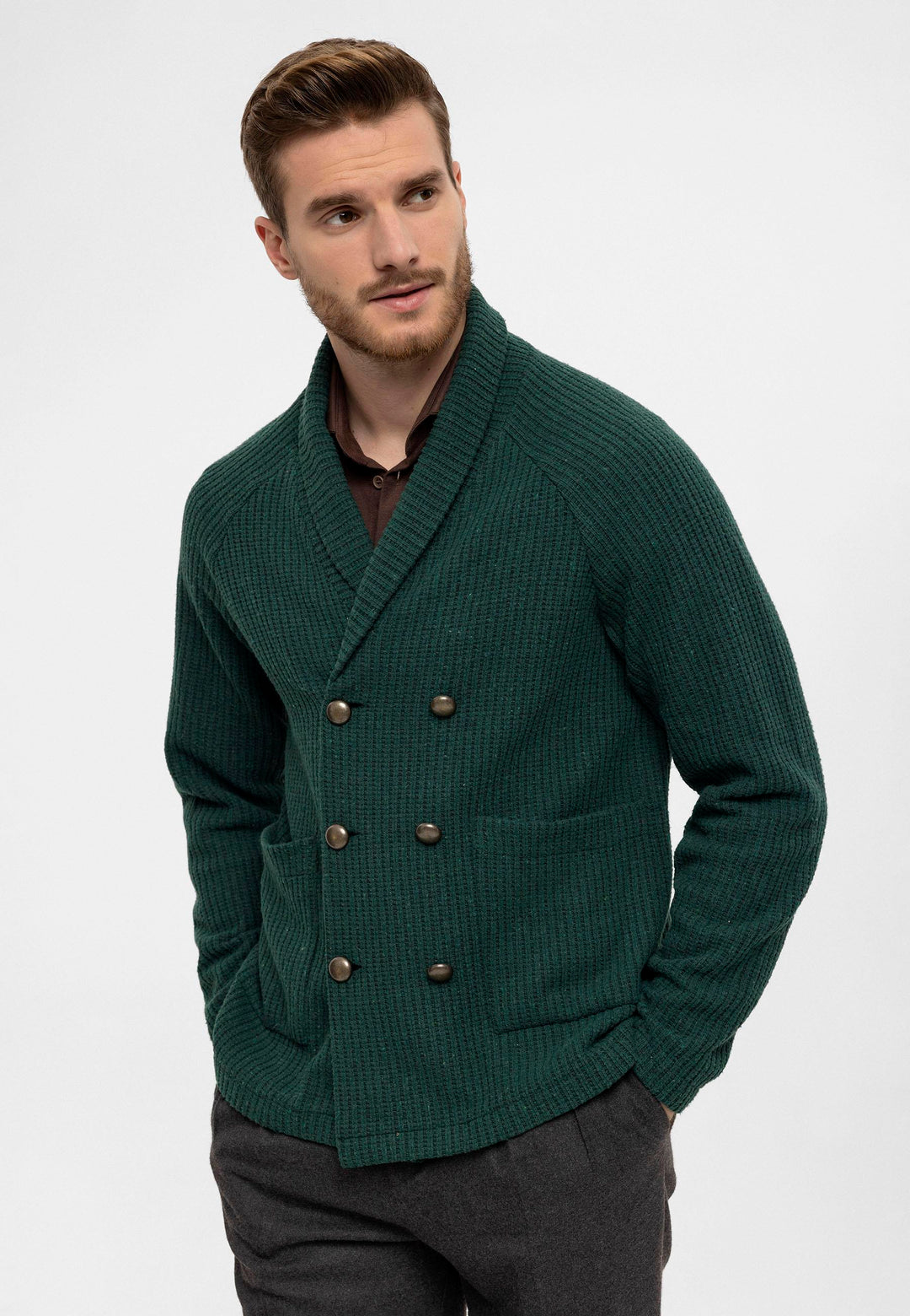ANT Shawl Collar Double Breasted Closure Men's Cardigan - Kyle