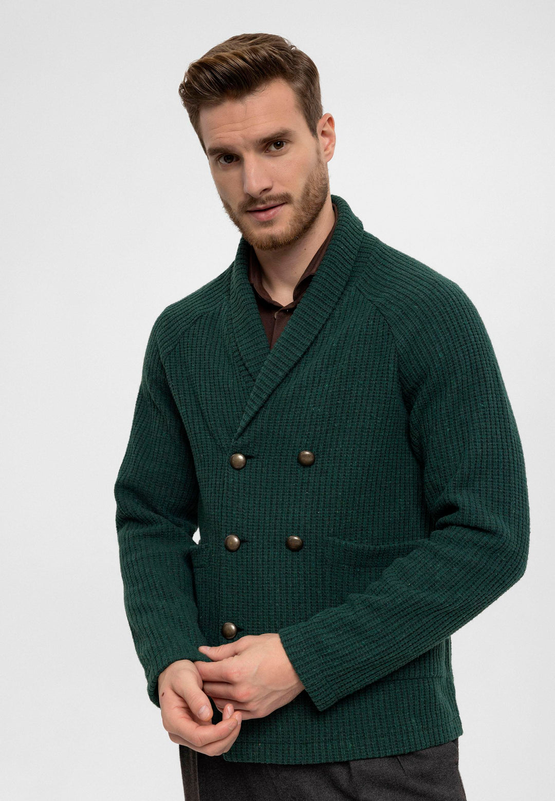 ANT Shawl Collar Double Breasted Closure Men's Cardigan - Kyle