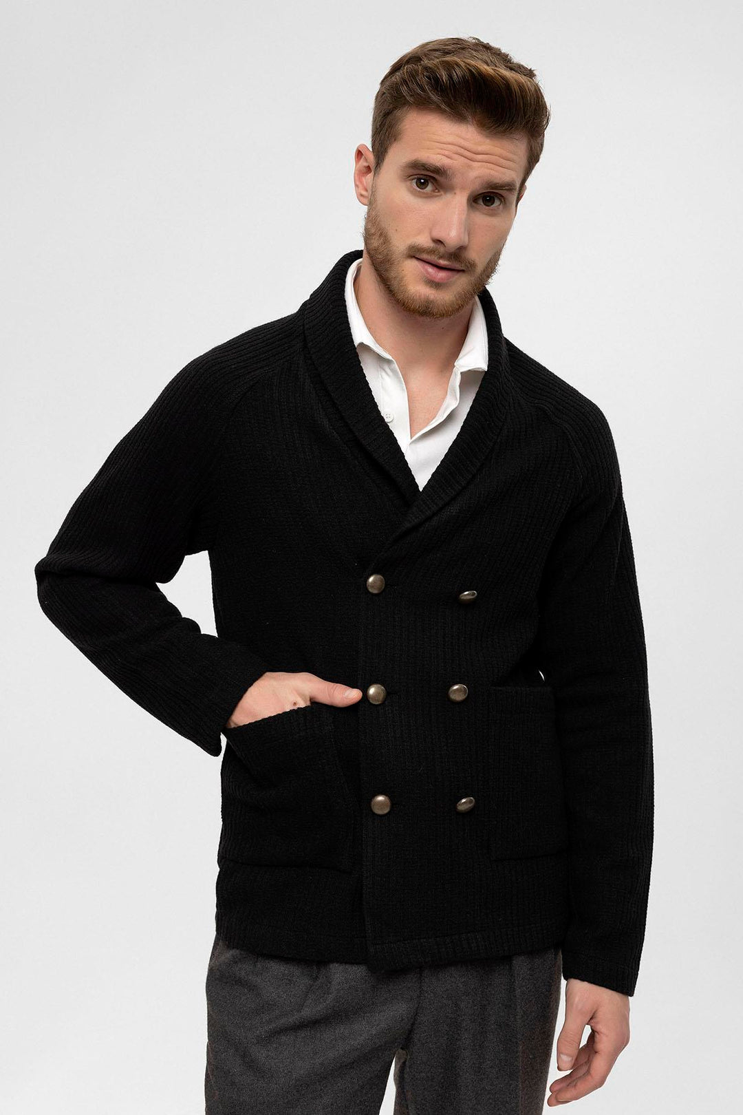 ANT Shawl Collar Double Breasted Closure Men's Cardigan - Ciudad Melchor Múzquiz