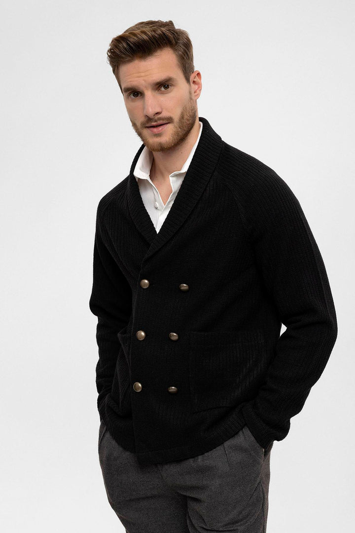ANT Shawl Collar Double Breasted Closure Men's Cardigan - Ciudad Melchor Múzquiz
