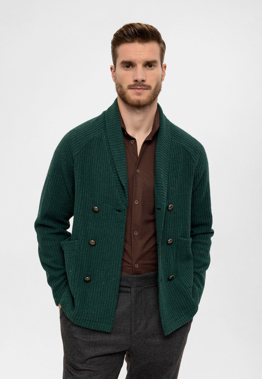 ANT Shawl Collar Double Breasted Closure Men's Cardigan - Kyle