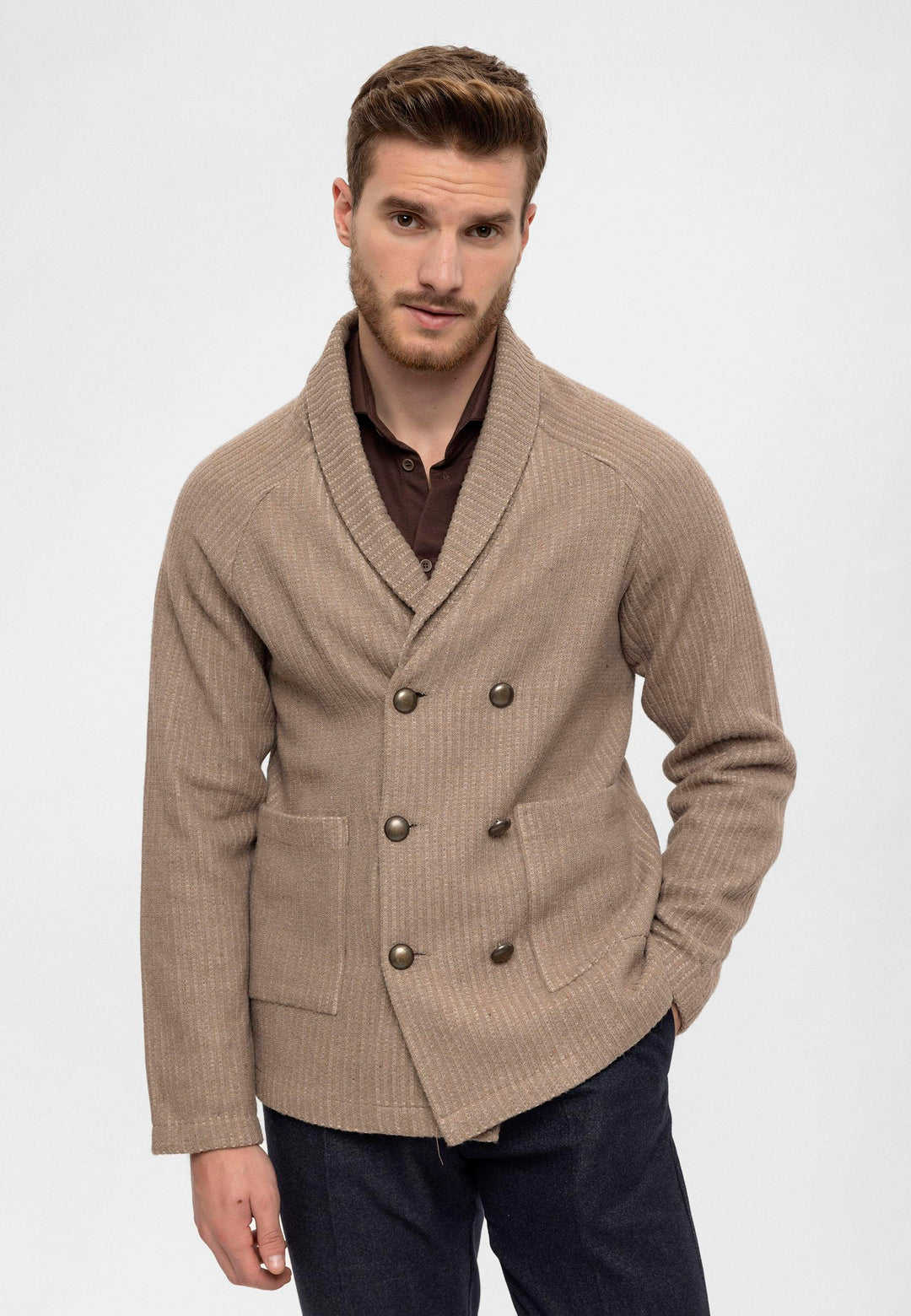 ANT Shawl Collar Double Breasted Closure Men's Cardigan - Alcobaça