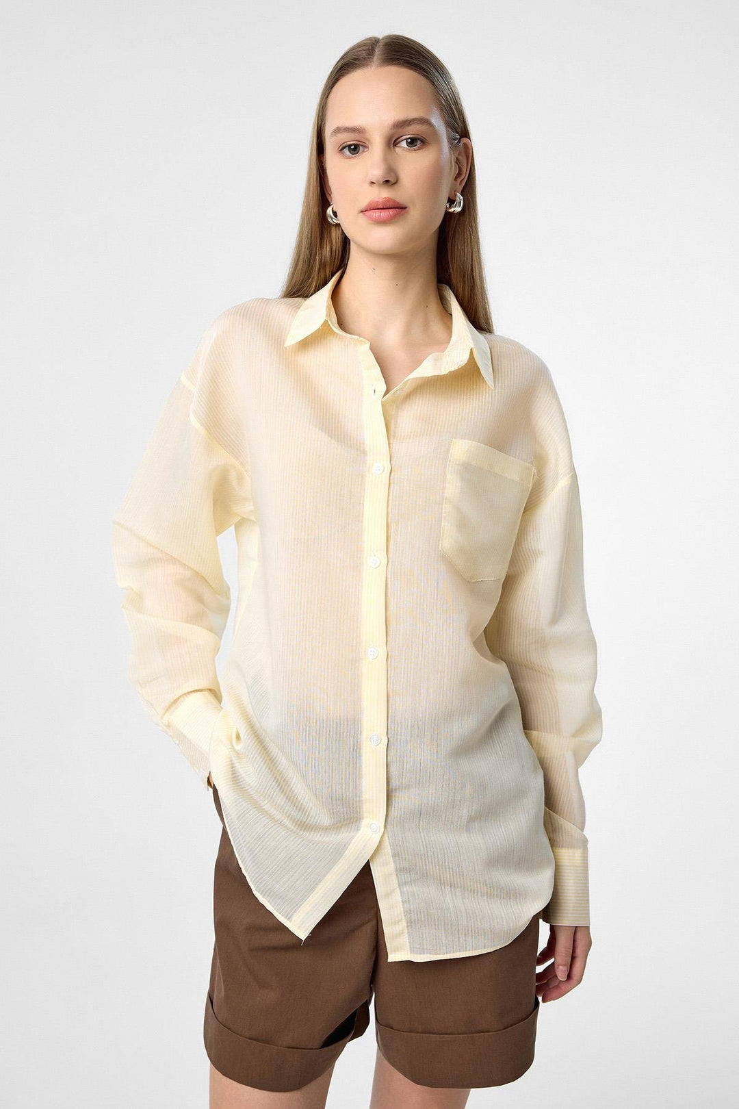 ANT Antioch Yellow Relax Fit Striped Long Sleeve Women's Shirt - Velsen-Zuid