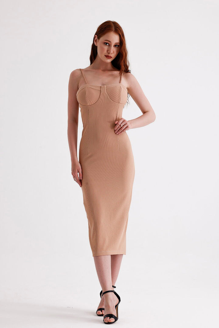 SNS Sense Beige Back Zippered Dress with Hidden Pocket and Straps Ottoman - West Palm Beach