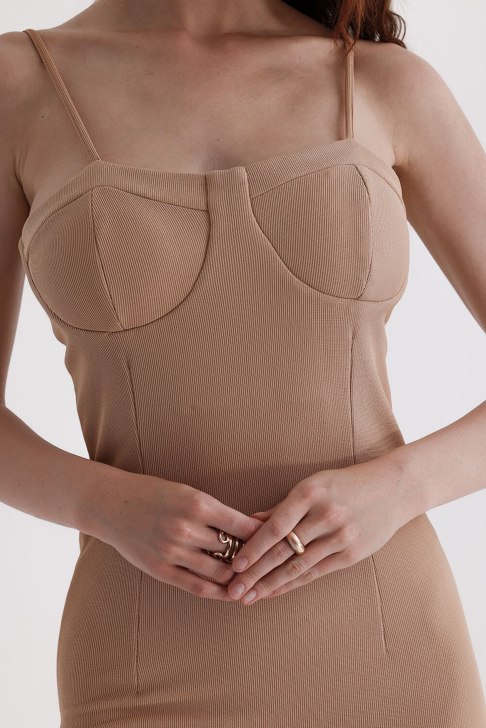 SNS Sense Beige Back Zippered Dress with Hidden Pocket and Straps Ottoman - West Palm Beach