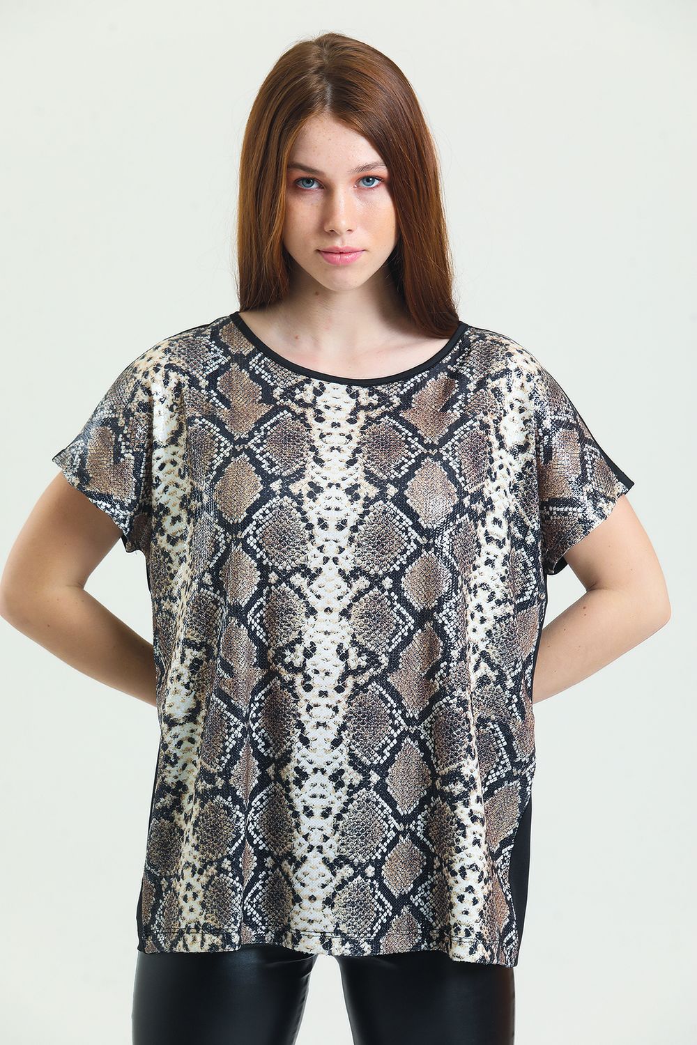 SNS Sense Bej says Black Snake. Front Sequined Plus Size Blouse - Escondido