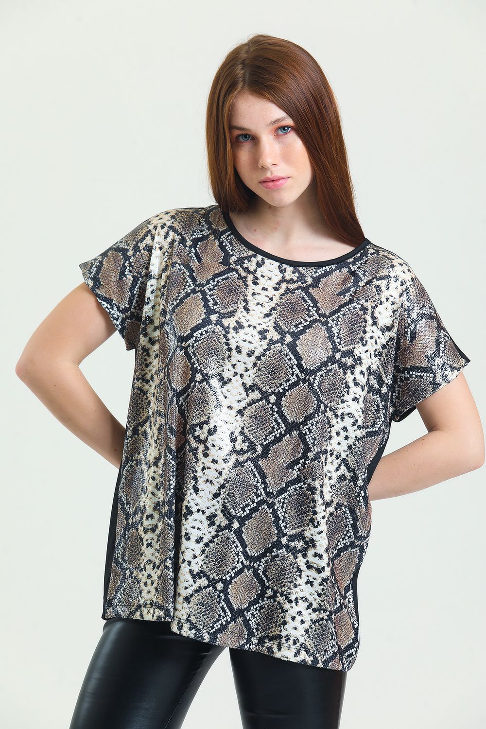 SNS Sense Bej says Black Snake. Front Sequined Plus Size Blouse - Escondido