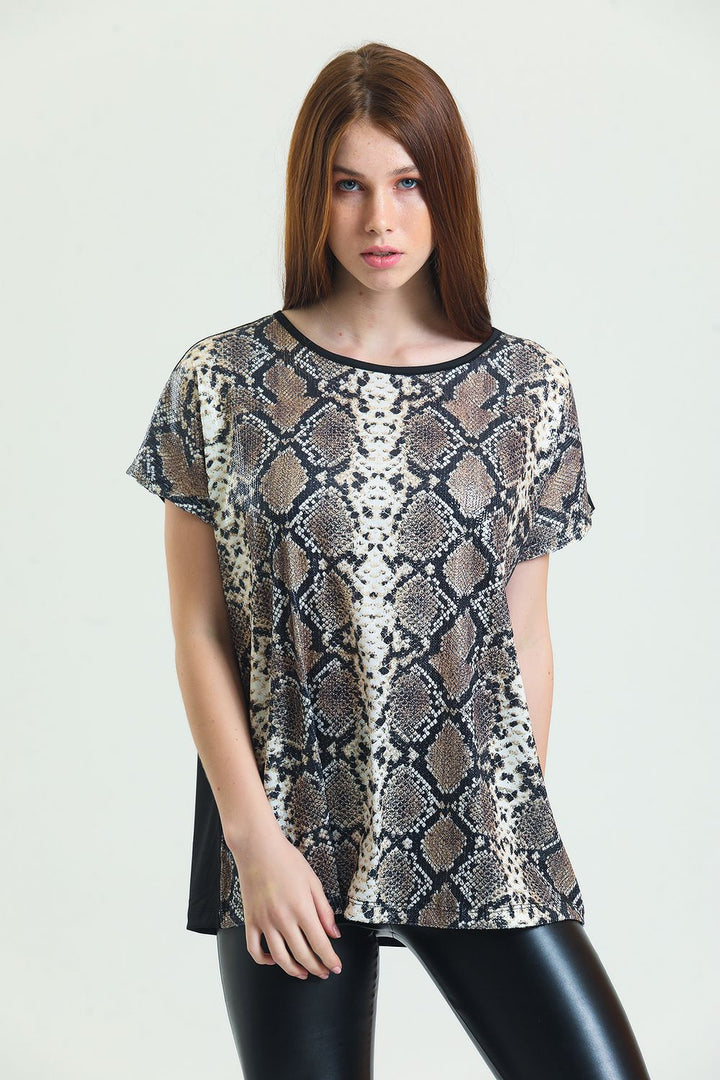 SNS Sense Bej says Black Snake. Front Sequined Plus Size Blouse - Escondido