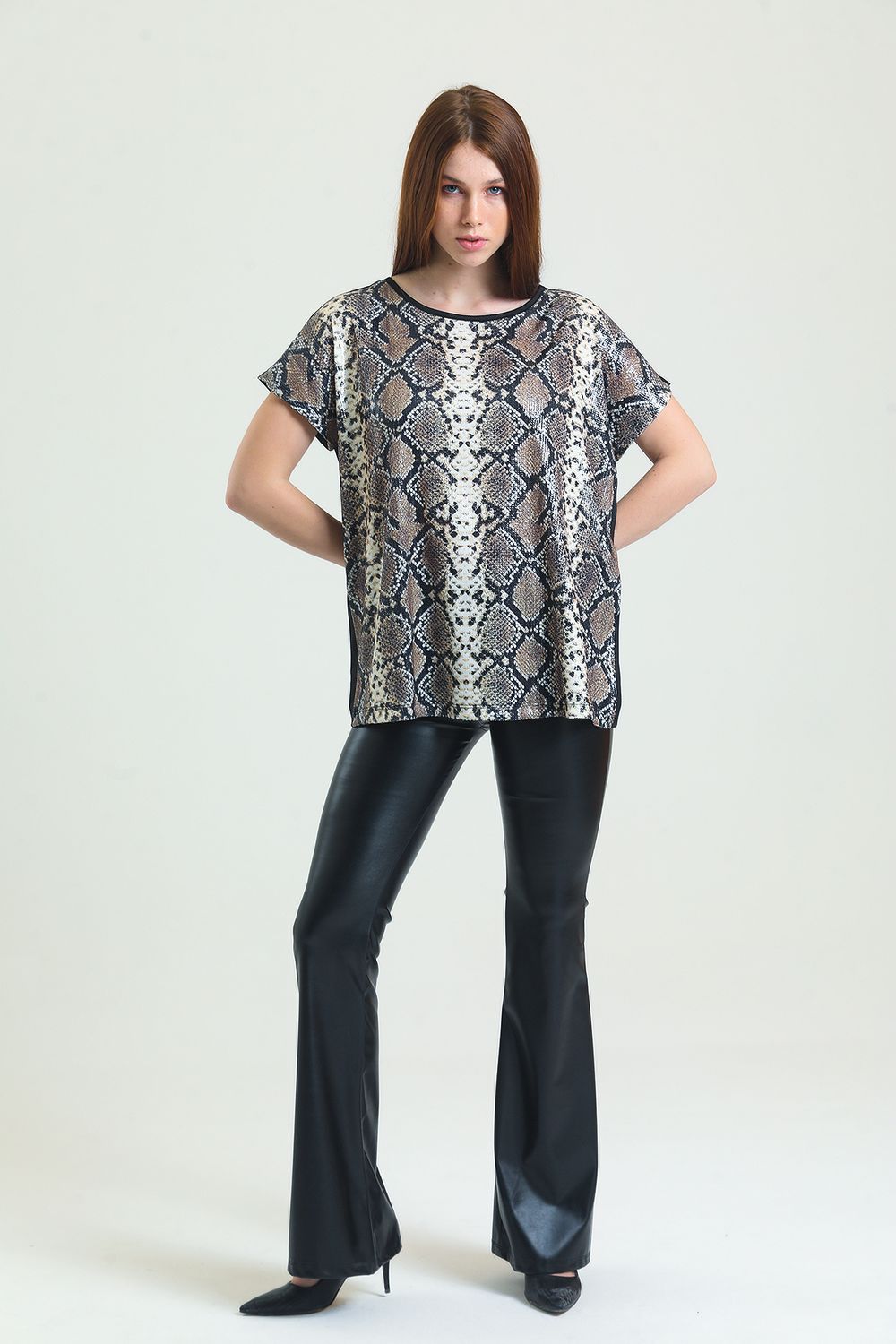 SNS Sense Bej says Black Snake. Front Sequined Plus Size Blouse - Escondido