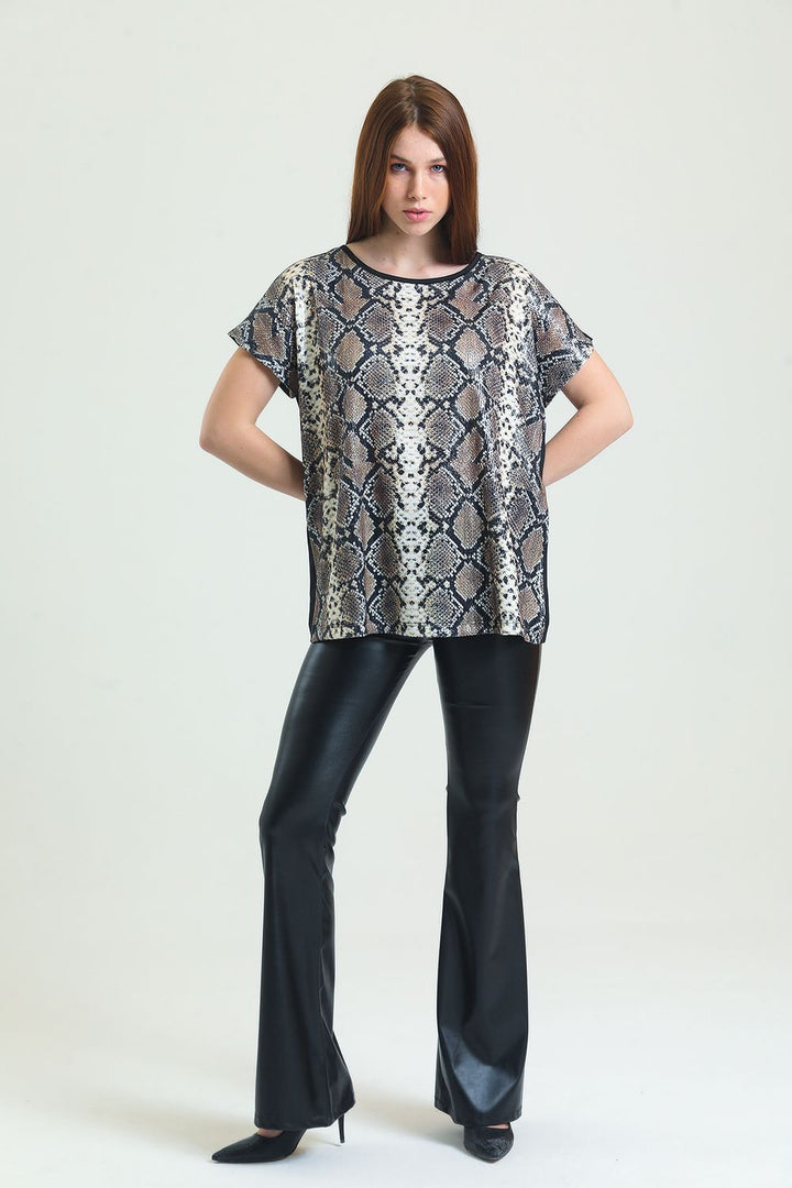SNS Sense Bej says Black Snake. Front Sequined Plus Size Blouse - Escondido