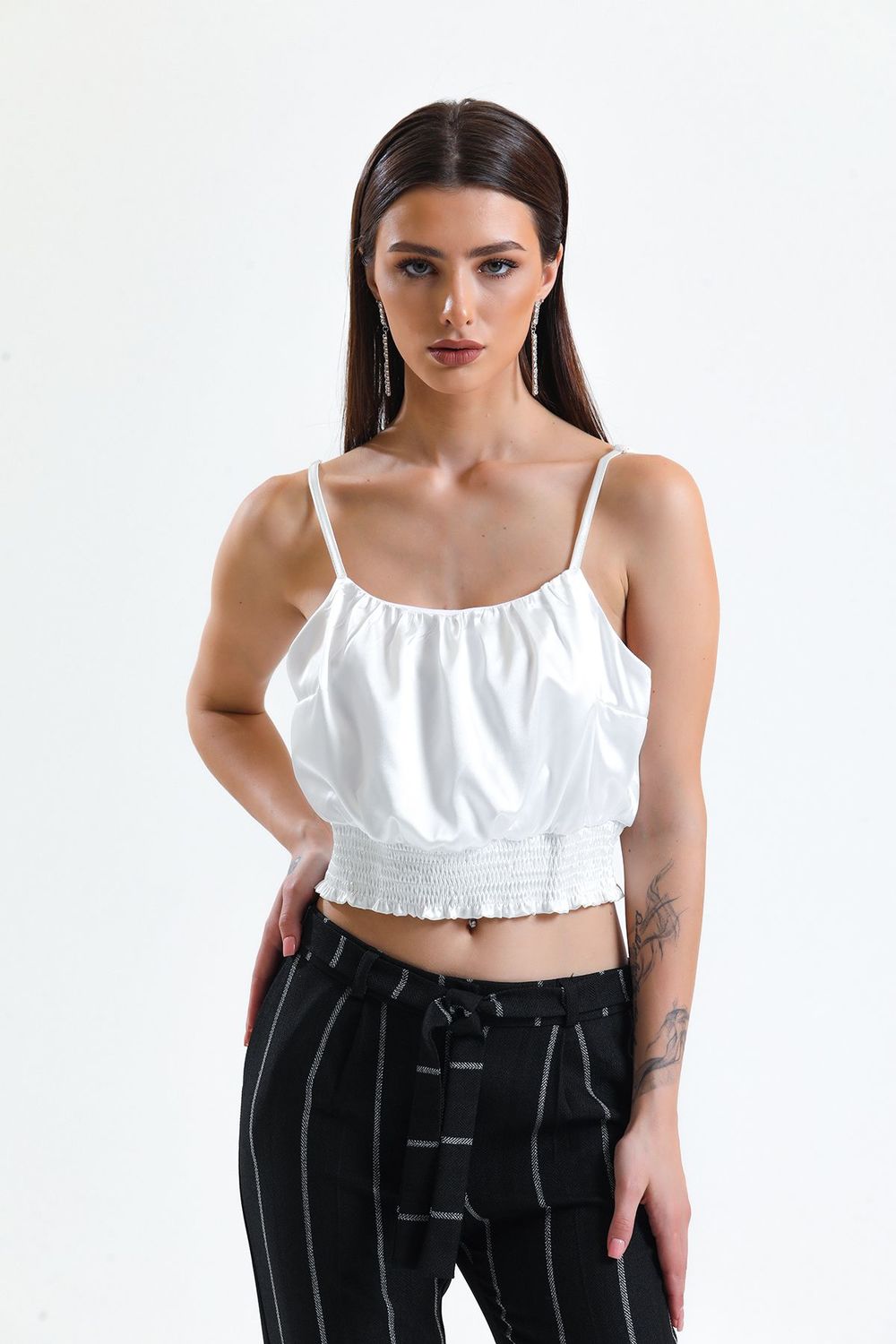 SNS Sense White Embroidered Printed Satin Blouse - Sunderland