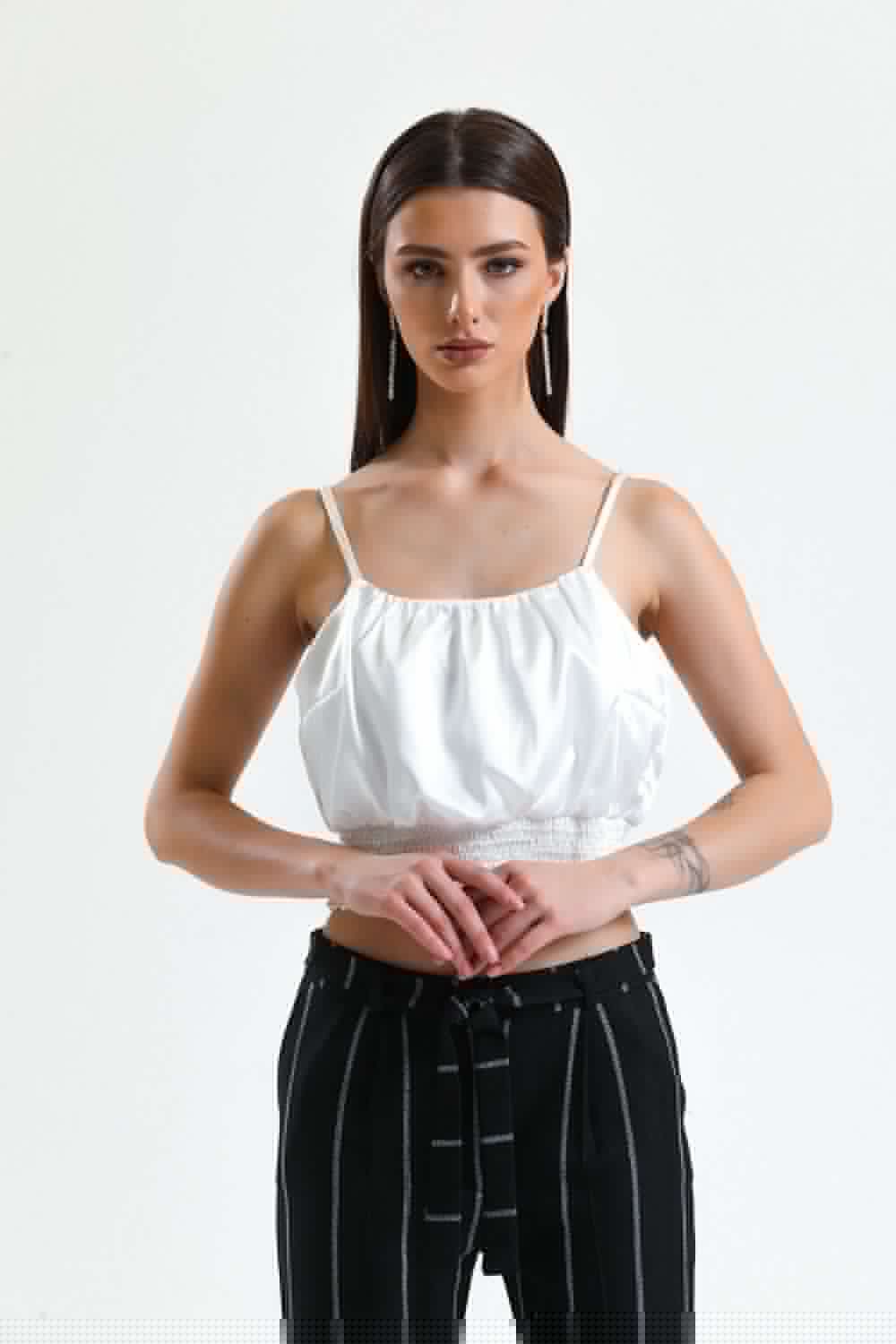 SNS Sense White Embroidered Printed Satin Blouse - Sunderland