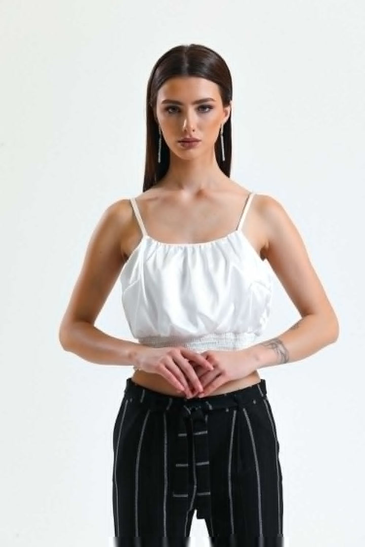 SNS Sense White Embroidered Printed Satin Blouse - Sunderland