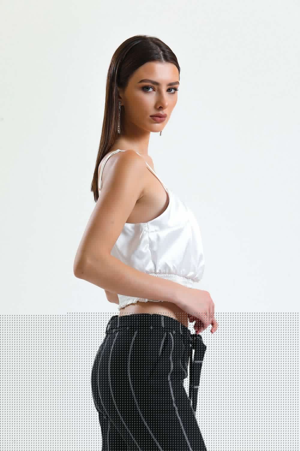 SNS Sense White Embroidered Printed Satin Blouse - Sunderland