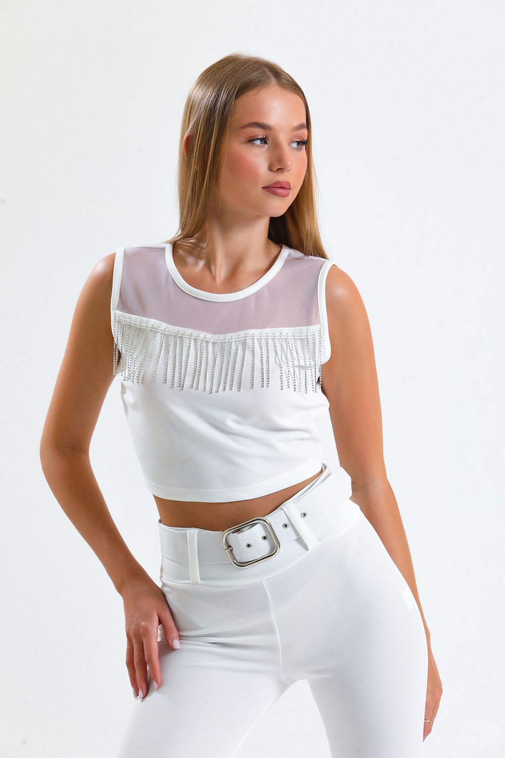 SNS Sense White Stone Detailed Evening Blouse - Navarre