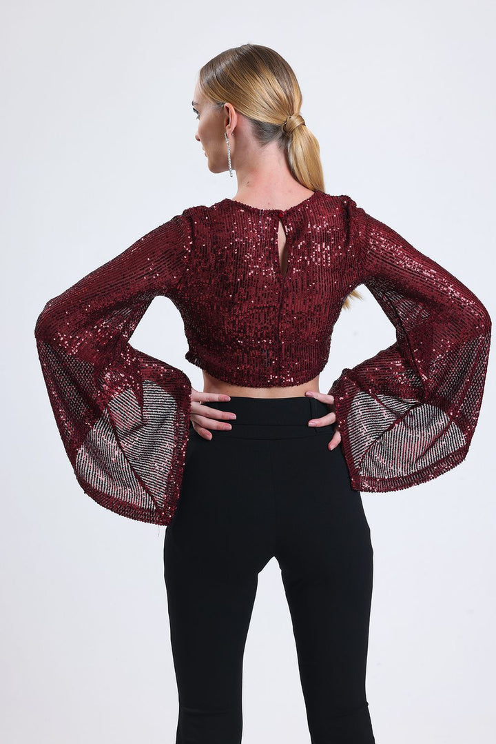 SNS Burgundy Sequined Blouse with Inner Lining - Albi